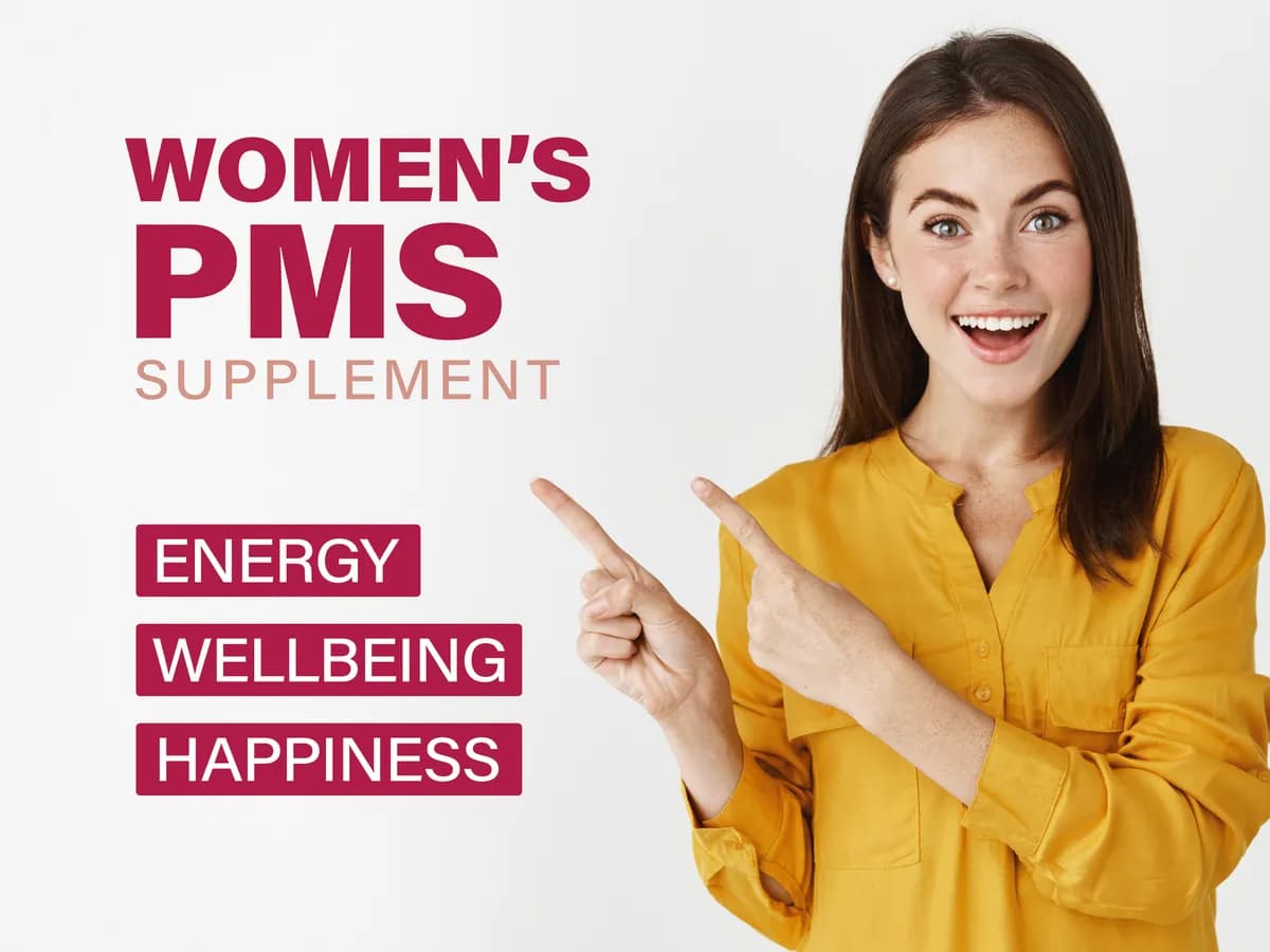 Women's PMS supplement: energy, wellbeing, happiness